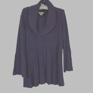 Style Co Plum Cable Knit Cowl Neck Sweater Tunic Lagenlook Bell Sleeve